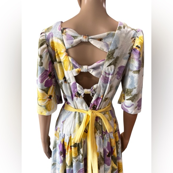 Vintage 1980βs Floral cotton Midi Dress Fit & Flare Handmade Roses Cottagecore - Picture 6 of 10